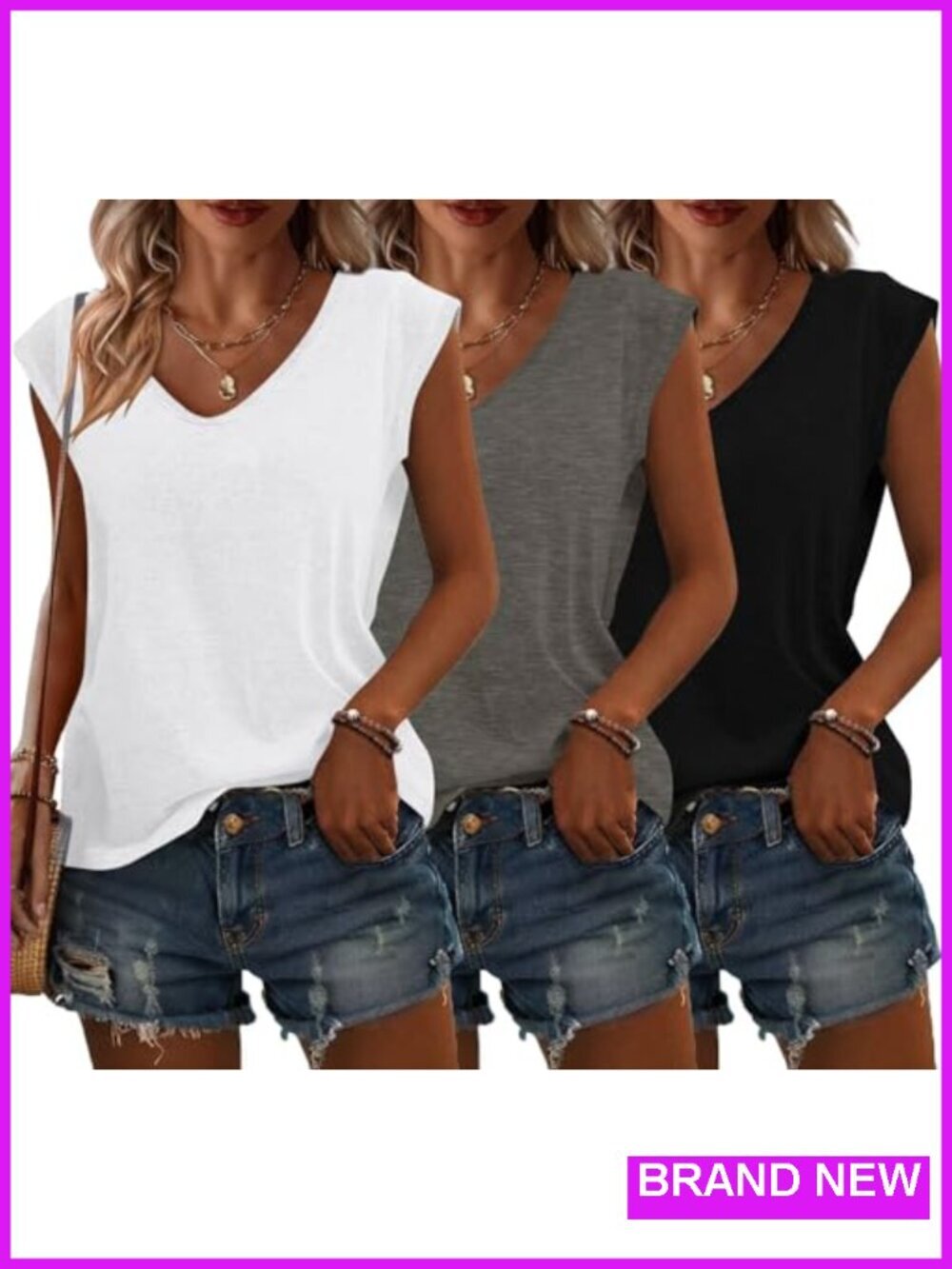 3 Pack Cap Sleeve V Neck Tees Summer Outfit Workout Top